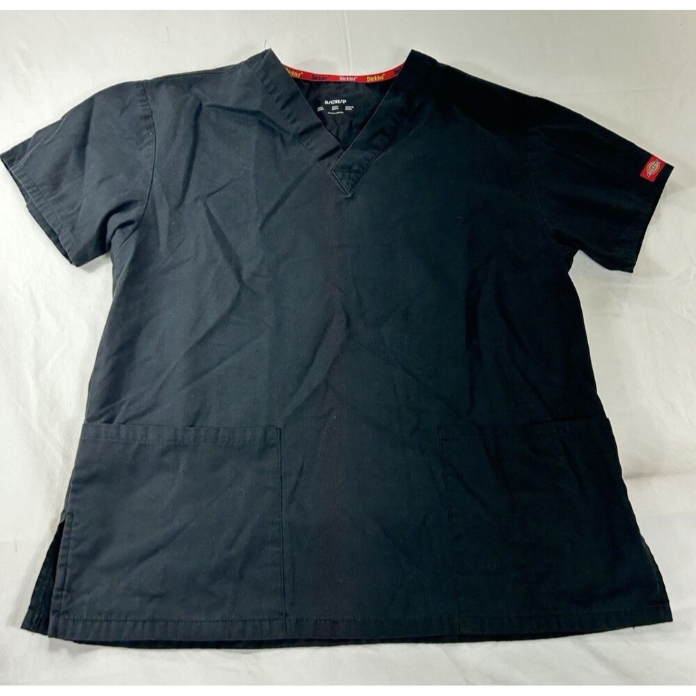 Dickies EDS Signature Scrub Top Unisex Size S Black Medical Uniform V-Neck
